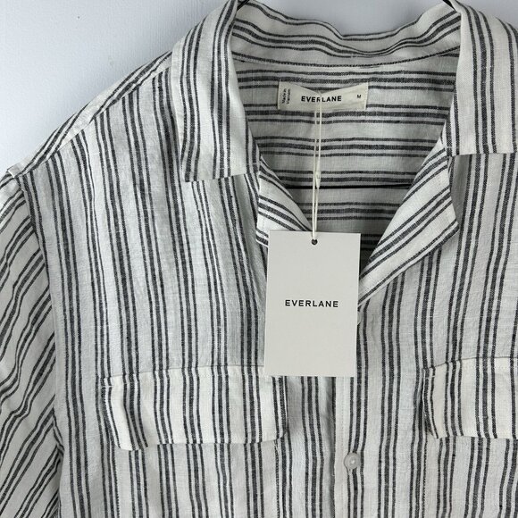 Everlane The Resort Shirt in Linen Mens - Stripe  - Medium Bone & Black - Picture 3 of 8